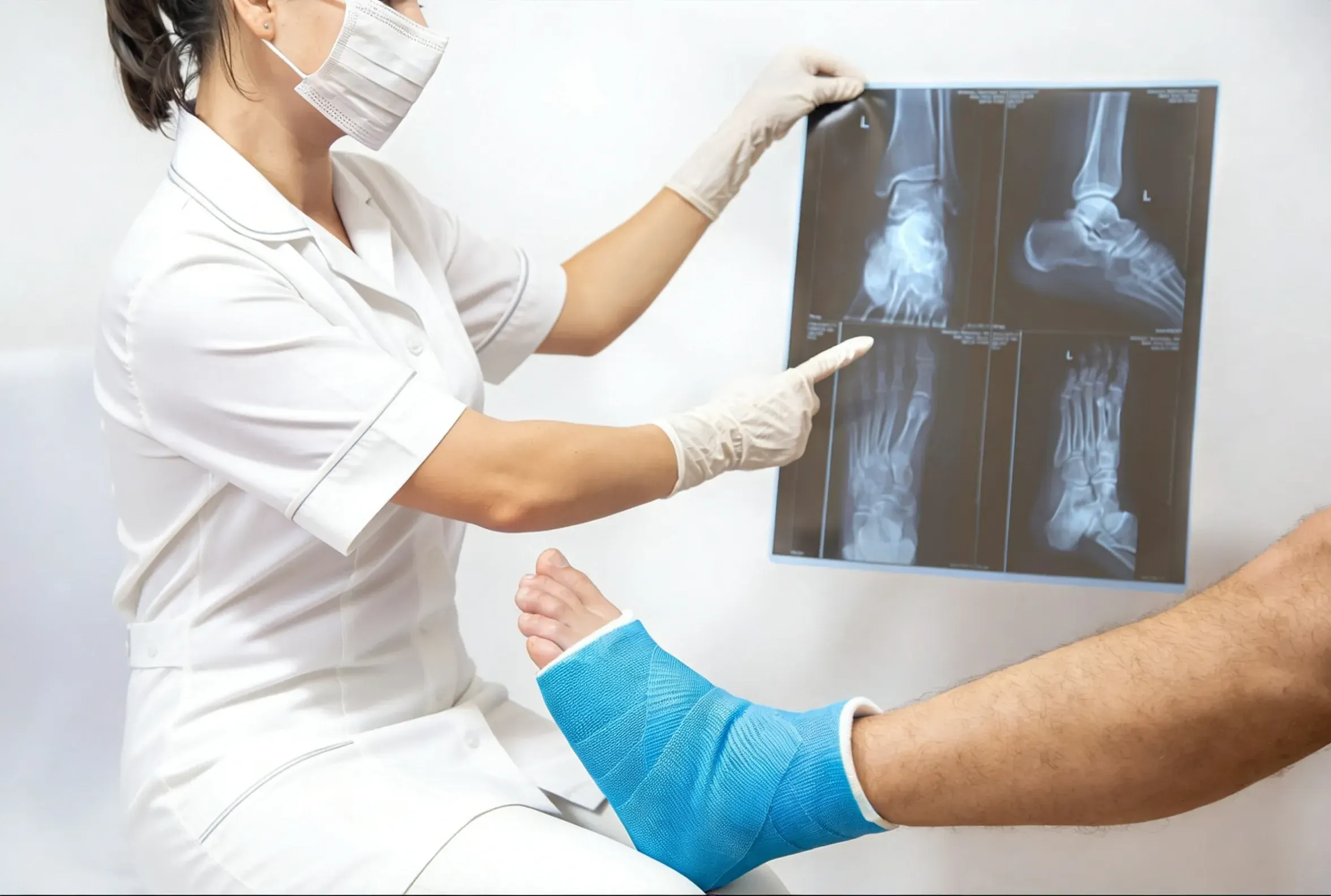 Orthopedic surgeon reviewing ankle fracture X-ray at Emerald Coast Ortho in Fort Walton Beach, FL